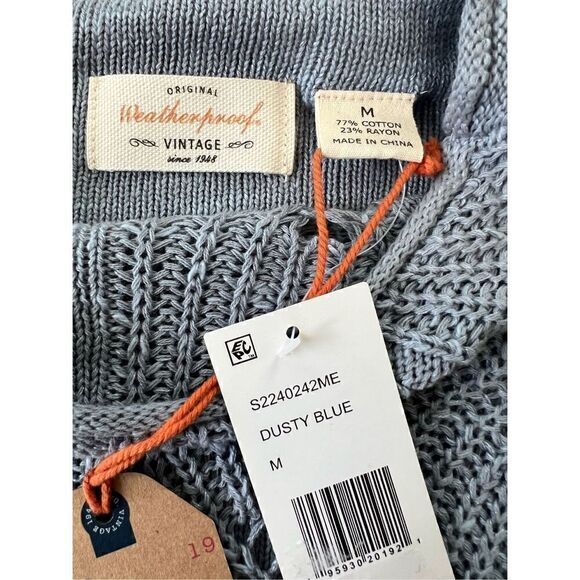 NWT Weatherproof Vintage Slub Pointelle Knit Mock Neck Sweater Dusty Blue Medium - Picture 4 of 10